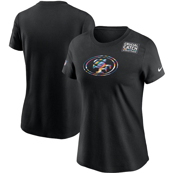 Women's San Francisco 49ers 2020 Black Sideline Crucial Catch Performance T-Shirt(Run Small)